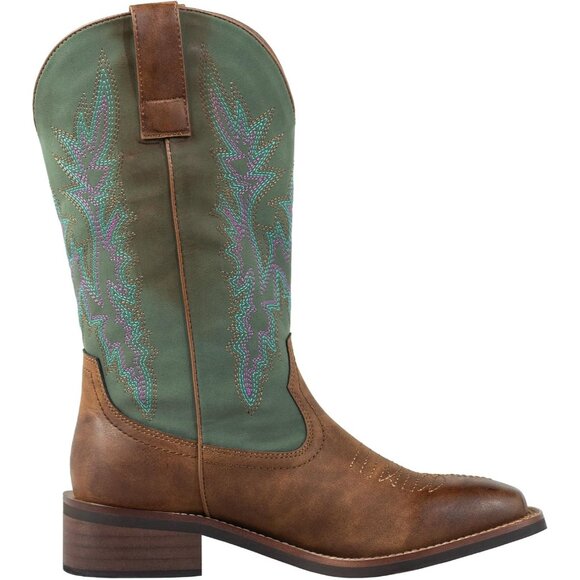 SheSole Womens Turquoise-brown Wide Calf Square Toe Western Fashion Cowgirl Boot - Picture 4 of 9